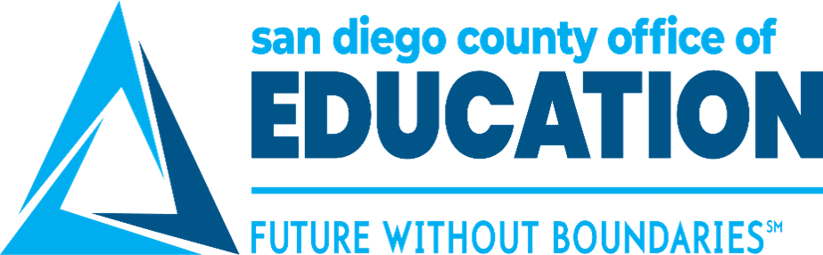 A green banner with blue letters and the words san diego county education.